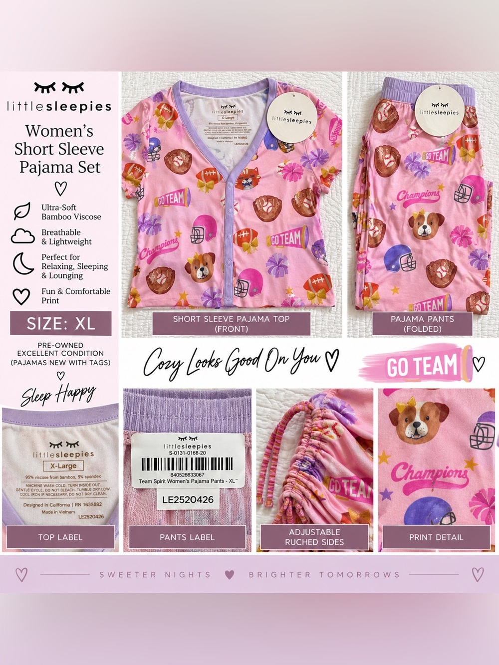 Little Sleepies Women’s Pink Puppy & Sports Print Pajama Set